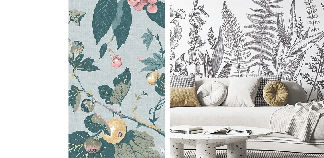 living room herb botanical wallpaper